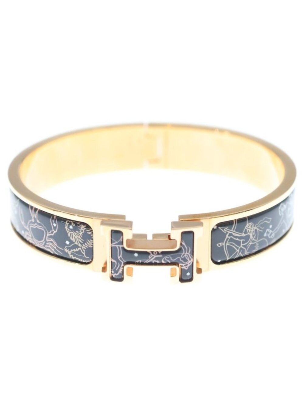 Hermes Clic H Bracelet Zodiac 18k Pink Gold Navy